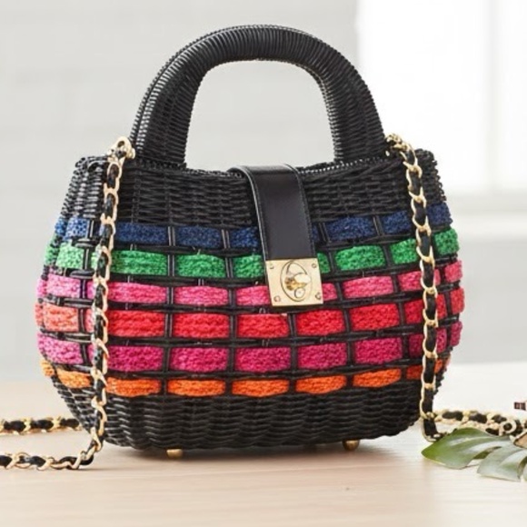 Vintage Woven Mini Top Handle Bag with Gold Chain Strap - Picture 2 of 15